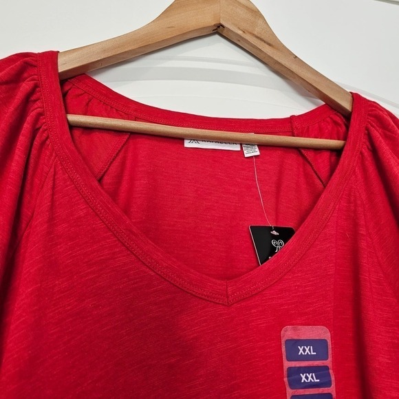Rafaella Knit Top Womens XXL Red Blouse Short Ruffle Sleeve V-Neck Soft - Picture 3 of 9